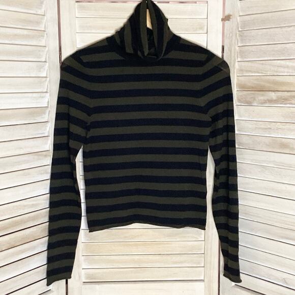A.L.C. Olive Green Black Merino Wool Fine Gauge Lightweight Turtleneck Sweater S - Picture 5 of 9